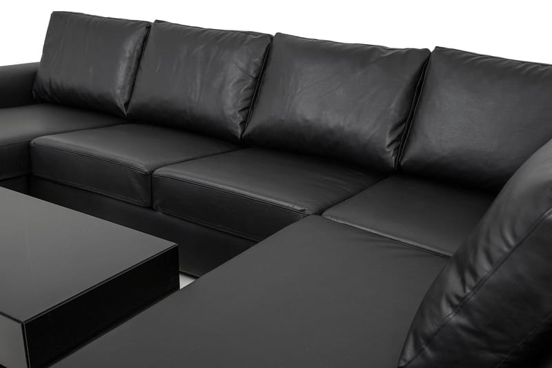 Link 5-seters Høyrevendt U-formet X-Large Sofa med Divan og Sjeselong i Kunstlær - Svart - Møbler - Sofaer - U-sofa