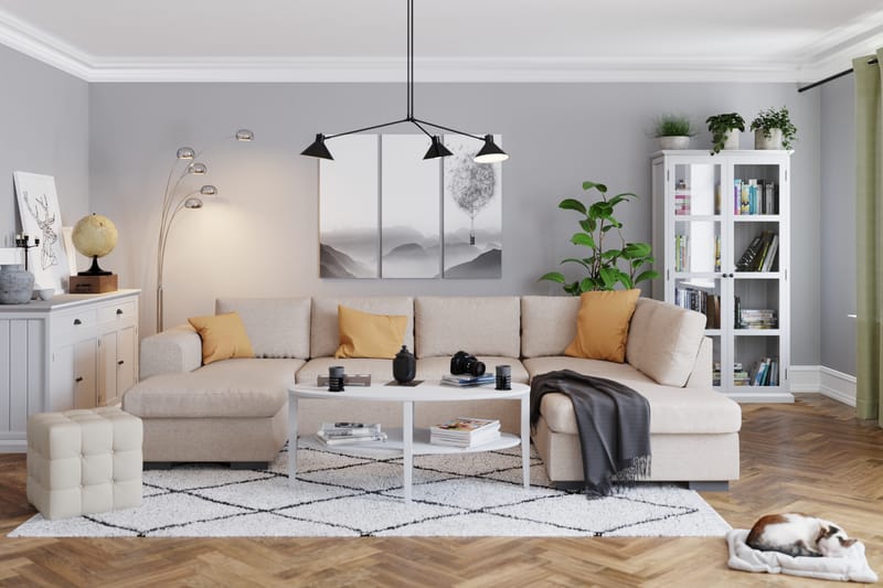 Link 5-seters Høyrevendt U-formet XX-Large Sofa med Divan og Sjeselong i Stoff - Beige - Møbler - Sofaer - U-sofa