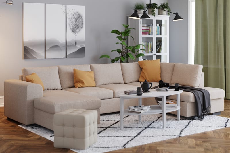 Link 5-seters Høyrevendt U-formet XX-Large Sofa med Divan og Sjeselong i Stoff - Beige - Møbler - Sofaer - U-sofa
