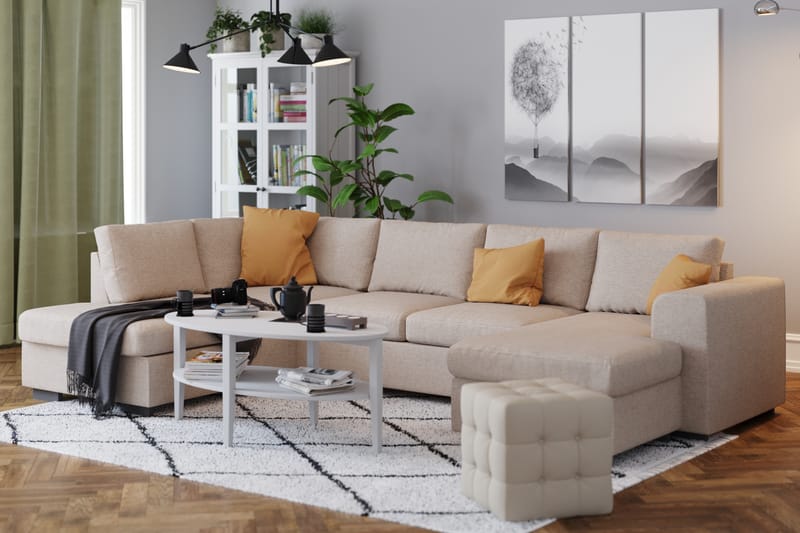 Link 5-seters Venstrevendt U-formet XX-Large Sofa med Divan og Sjeselong i Stoff - Beige - Møbler - Sofaer - U-sofa