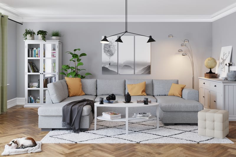 Link 5-seters Venstrevendt U-formet XX-Large Sofa med Divan og Sjeselong i Stoff - Lys grå - Møbler - Sofaer - U-sofa