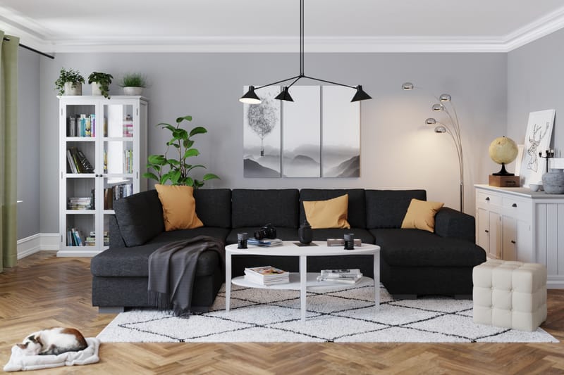 Link 5-seters Venstrevendt U-formet XX-Large Sofa med Divan og Sjeselong i Stoff - Svart - Møbler - Sofaer - U-sofa