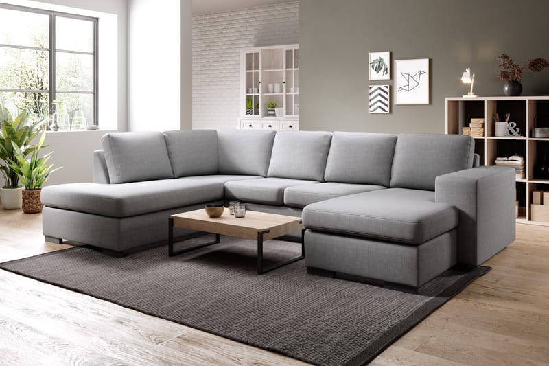 Memphis 4-seters Venstrevendt U-formet Sofa med Divan og Sjeselong i Stoff - Grå - Møbler - Sofaer - U-sofa