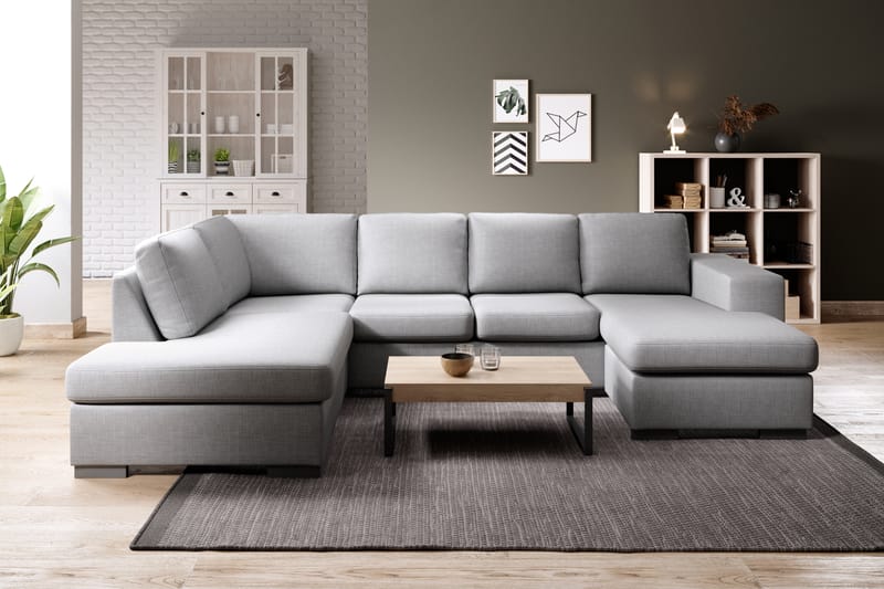 Memphis 4-seters Venstrevendt U-formet Sofa med Divan og Sjeselong i Stoff - Grå - Møbler - Sofaer - U-sofa