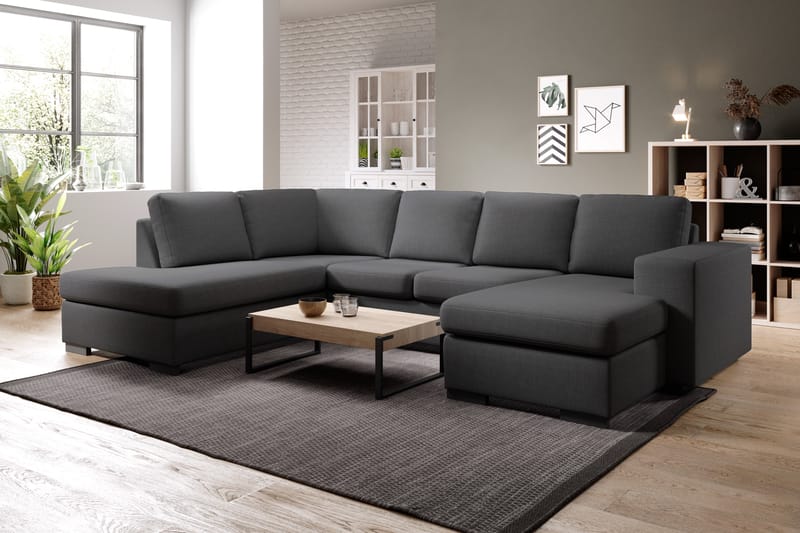 Memphis 4-seters Venstrevendt U-formet Sofa med Divan og Sjeselong i Stoff - Mørk grå - Møbler - Sofaer - U-sofa