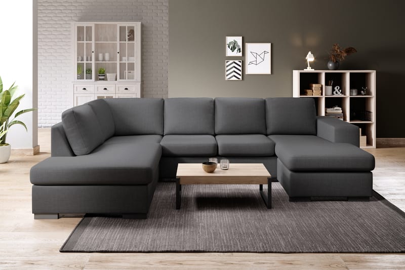 Memphis 4-seters Venstrevendt U-formet Sofa med Divan og Sjeselong i Stoff - Mørk grå - Møbler - Sofaer - U-sofa