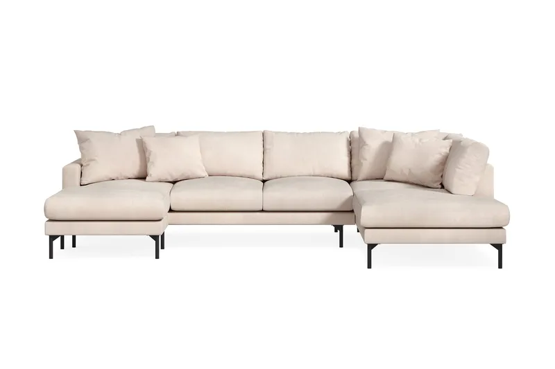 Menard 4-seters Høyrevendt Stor U-formet Dyp Sofa med Divan og Sjeselong i Manchester - Beige - Møbler - Sofaer - U-sofa