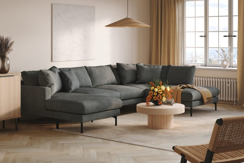 Menard 4-seters Høyrevendt Stor U-formet Dyp Sofa med Divan og Sjeselong i Manchester - Grå - Møbler - Sofaer - U-sofa