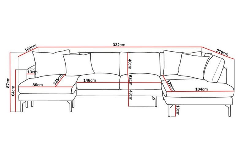 Menard 4-seters Høyrevendt Stor U-formet Dyp Sofa med Divan og Sjeselong i Manchester - Grå - Møbler - Sofaer - U-sofa