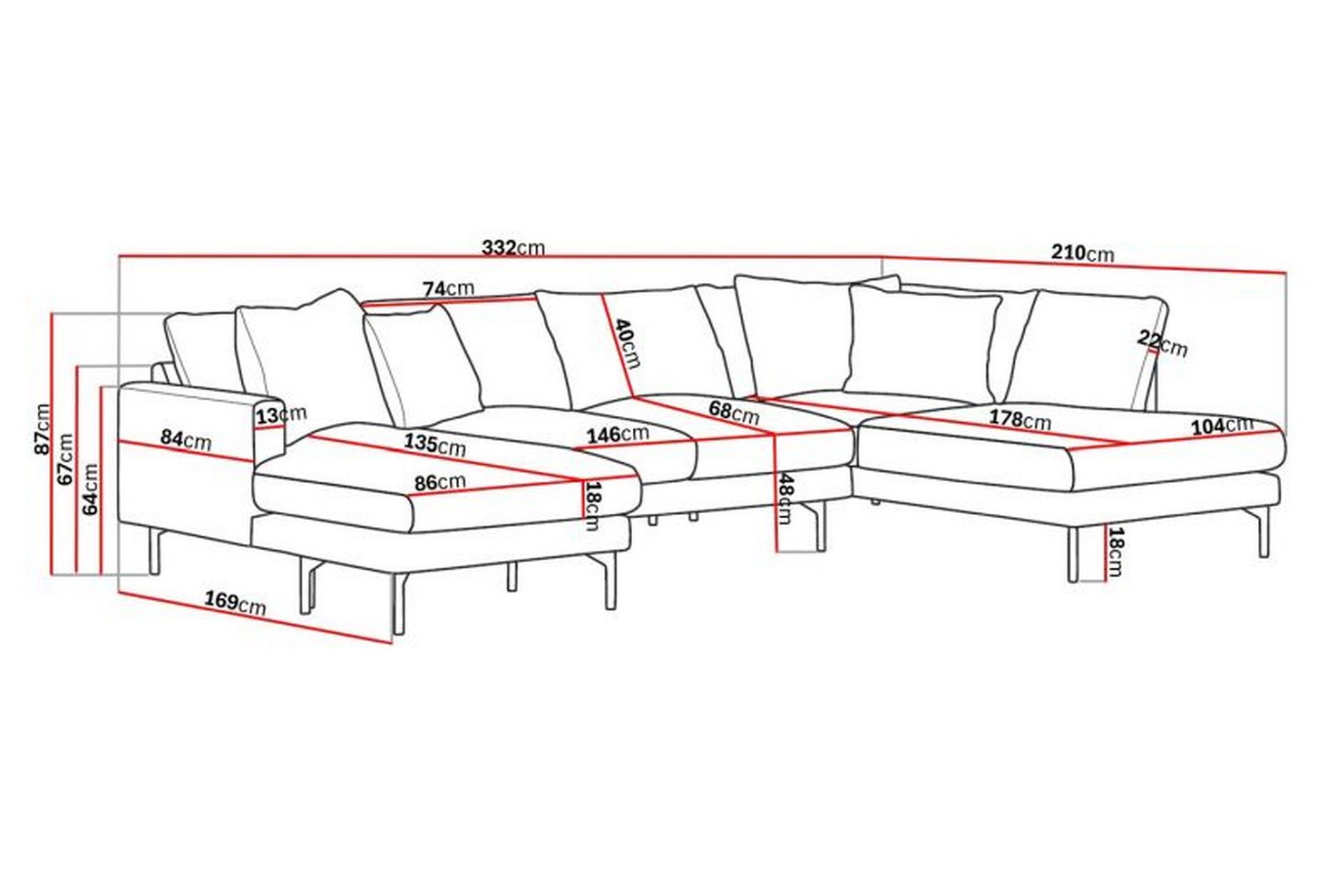 Menard 4-seters Høyrevendt Stor U-formet Dyp Sofa med Divan og Sjeselong i Manchester - Mørk grå - Møbler - Sofaer - U-sofa