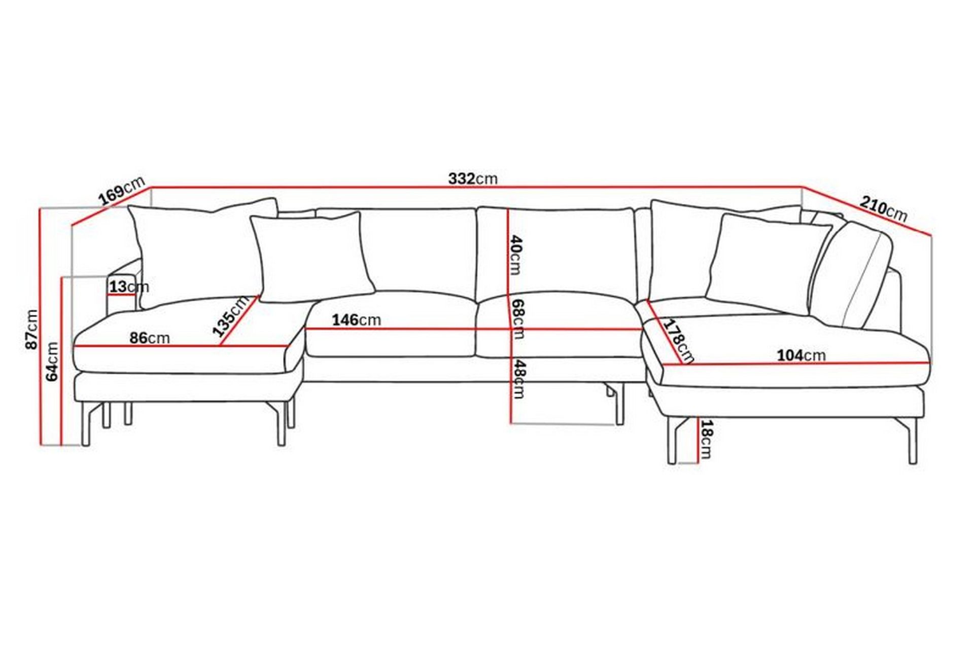 Menard 4-seters Høyrevendt Stor U-formet Dyp Sofa med Divan og Sjeselong i Manchester - Mørk grå - Møbler - Sofaer - U-sofa