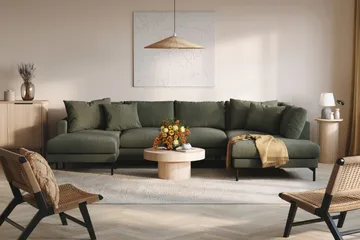 Menard 4-seters Høyrevendt Stor U-formet Dyp Sofa med Divan og Sjeselong i Manchester - Mørk grønn - Møbler - Sofaer - U-sofa
