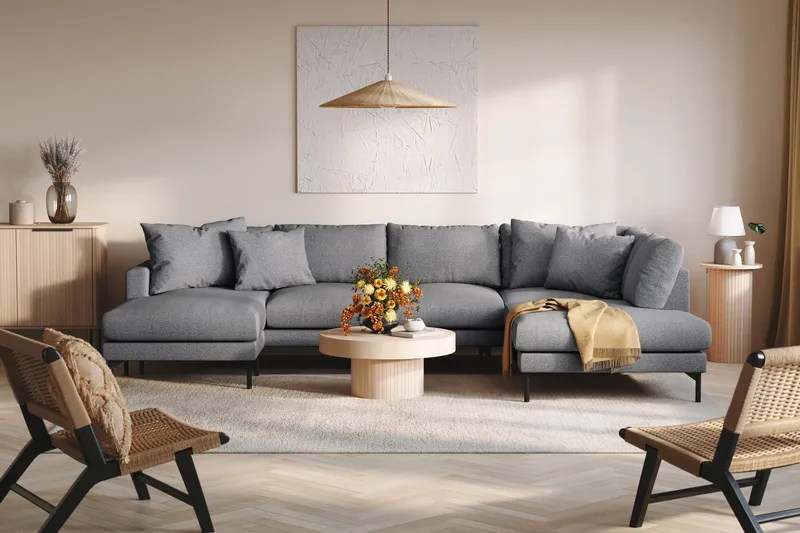 Menard 4-seters Høyrevendt Stor U-formet Dyp Sofa med Divan og Sjeselong i Stoff - Mørk grå - Møbler - Sofaer - U-sofa