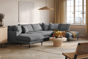 Menard 4-seters Høyrevendt Stor U-formet Dyp Sofa med Divan og Sjeselong i Stoff - Mørk grå - Møbler - Sofaer - U-sofa