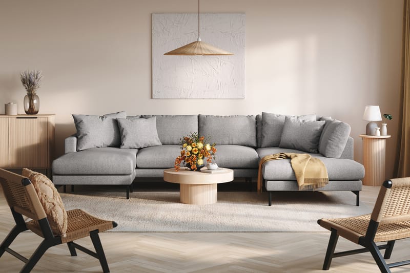 Menard 4-seters Høyrevendt U-formet Sofa med Divan og Sjeselong i Stoff - Grå - Møbler - Sofaer - U-sofa