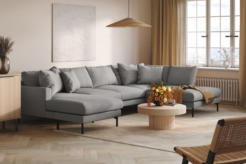 Menard 4-seters Høyrevendt U-formet Sofa med Divan og Sjeselong i Stoff - Grå - Møbler - Sofaer - U-sofa