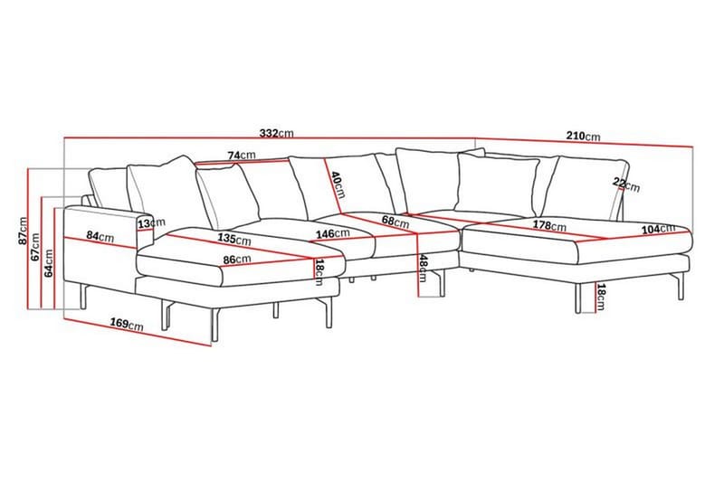 Menard 4-seters U-Sofa - Mørk grønn - Møbler - Sofaer - U-sofa