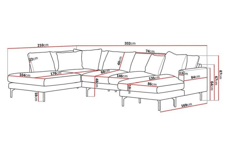 Menard 4-seters Venstrevendt Stor U-formet Dyp Sofa med Divan og Sjeselong i Manchester - Grå - Møbler - Sofaer - U-sofa