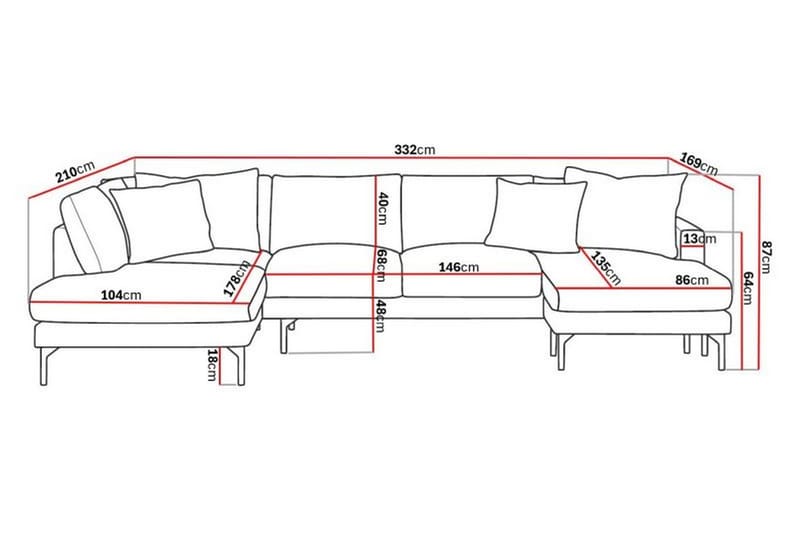 Menard 4-seters Venstrevendt Stor U-formet Dyp Sofa med Divan og Sjeselong i Manchester - Grå - Møbler - Sofaer - U-sofa