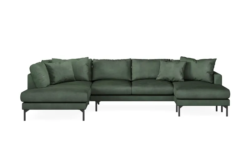 Menard 4-seters Venstrevendt Stor U-formet Dyp Sofa med Divan og Sjeselong i Manchester - Grønn - Møbler - Sofaer - U-sofa