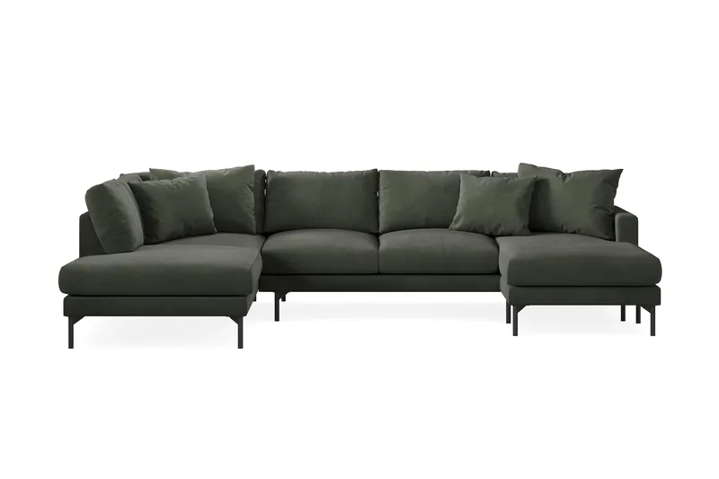Menard 4-seters Venstrevendt Stor U-formet Dyp Sofa med Divan og Sjeselong i Manchester - Mørk grønn - Møbler - Sofaer - U-sofa