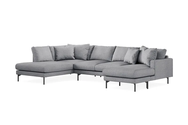 Menard 4-seters Venstrevendt Stor U-formet Dyp Sofa med Divan og Sjeselong i Stoff - Grå - Møbler - Sofaer - U-sofa