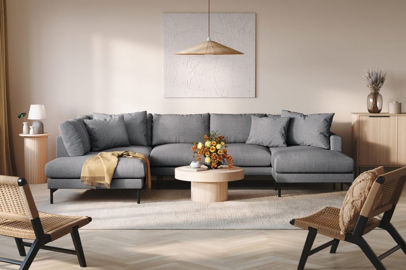 Menard 4-seters Venstrevendt Stor U-formet Dyp Sofa med Divan og Sjeselong i Stoff - Mørk grå - Møbler - Sofaer - U-sofa
