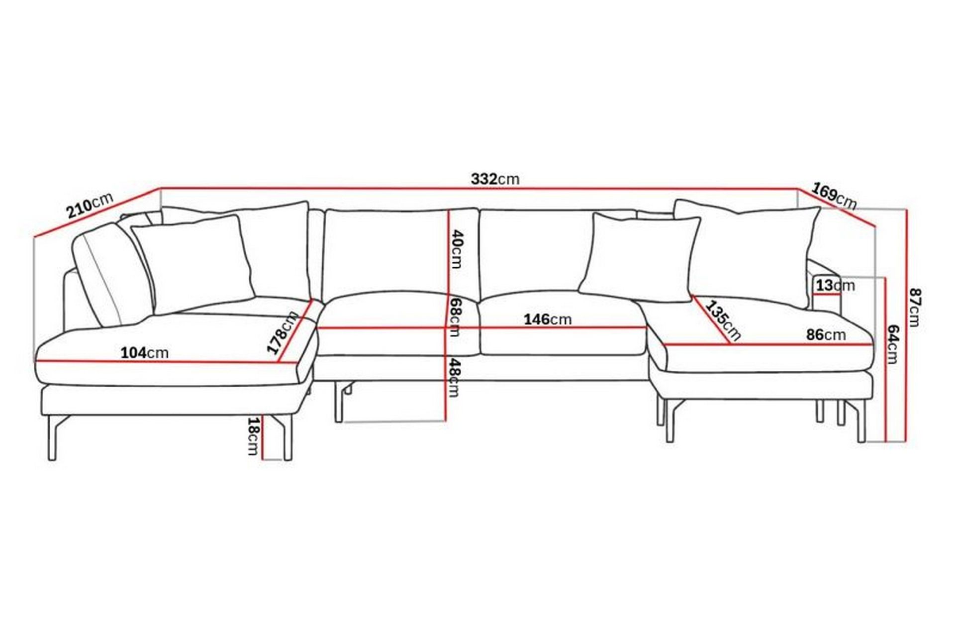 Menard 4-seters Venstrevendt U-formet Sofa med Divan og Sjeselong i Manchester - Grå - Møbler - Sofaer - U-sofa