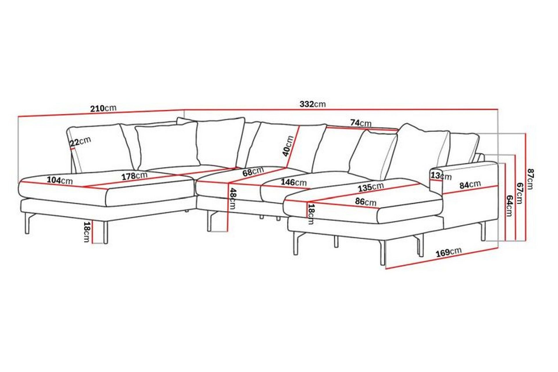 Menard 4-seters Venstrevendt U-formet Sofa med Divan og Sjeselong i Manchester - Grå - Møbler - Sofaer - U-sofa