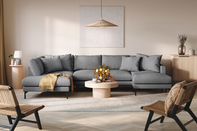Menard 4-seters Venstrevendt U-formet Sofa med Divan og Sjeselong i Stoff - Mørk grå - Møbler - Sofaer - U-sofa