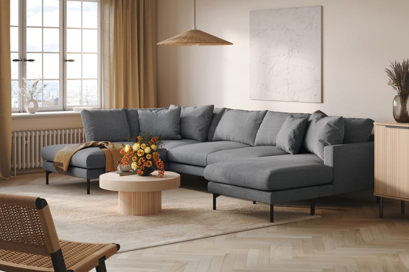 Menard 4-seters Venstrevendt U-formet Sofa med Divan og Sjeselong i Stoff - Mørk grå - Møbler - Sofaer - U-sofa