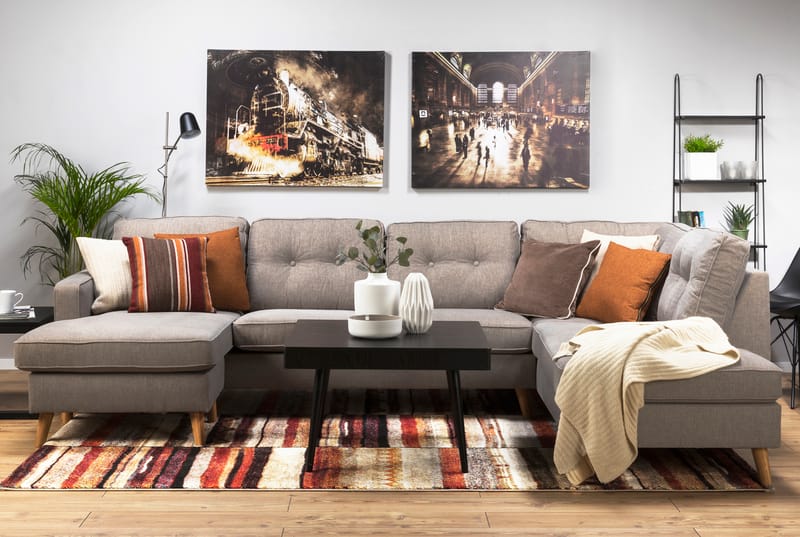 Monroe 4-seters Høyrevendt U-formet Sofa med Divan og Sjeselong i Stoff - Lys grå - Møbler - Sofaer - U-sofa