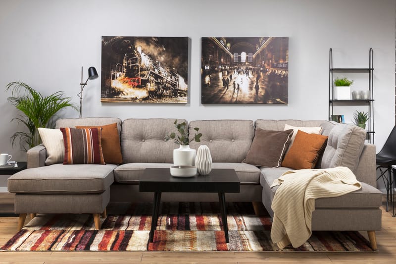 Monroe 4-seters Høyrevendt U-formet Sofa med Divan og Sjeselong i Stoff - Lys grå - Møbler - Sofaer - U-sofa