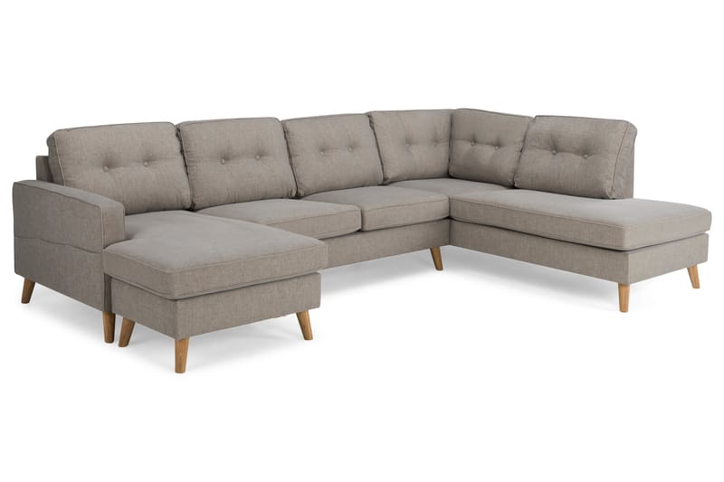 Monroe 4-seters Høyrevendt U-formet Sofa med Divan og Sjeselong i Stoff - Lys grå - Møbler - Sofaer - U-sofa