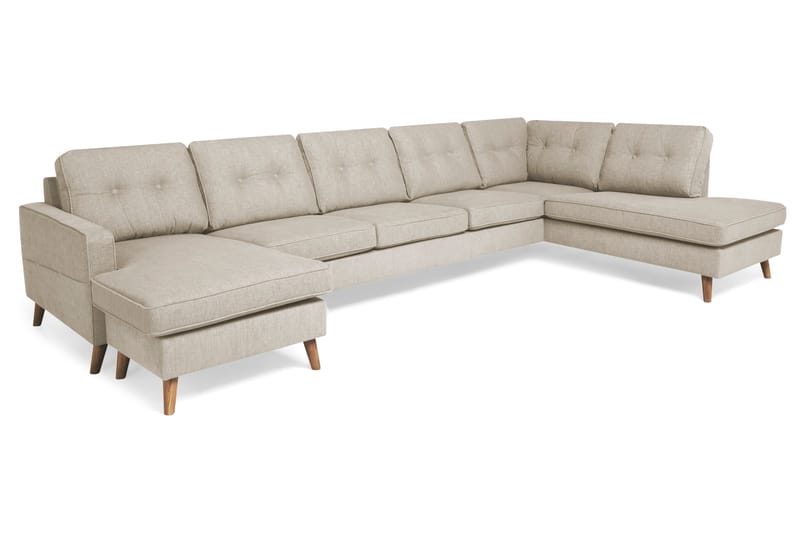 Monroe 6-seters Høyrevendt U-formet Large Sofa med Divan og Sjeselong i Stoff - Beige - Møbler - Sofaer - U-sofa