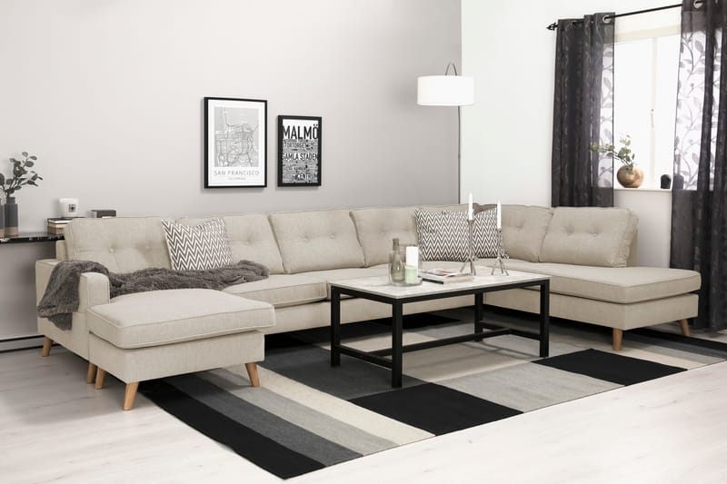 Monroe 6-seters Høyrevendt U-formet Large Sofa med Divan og Sjeselong i Stoff - Beige - Møbler - Sofaer - U-sofa
