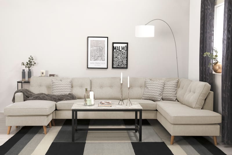 Monroe 6-seters Høyrevendt U-formet Large Sofa med Divan og Sjeselong i Stoff - Beige - Møbler - Sofaer - U-sofa