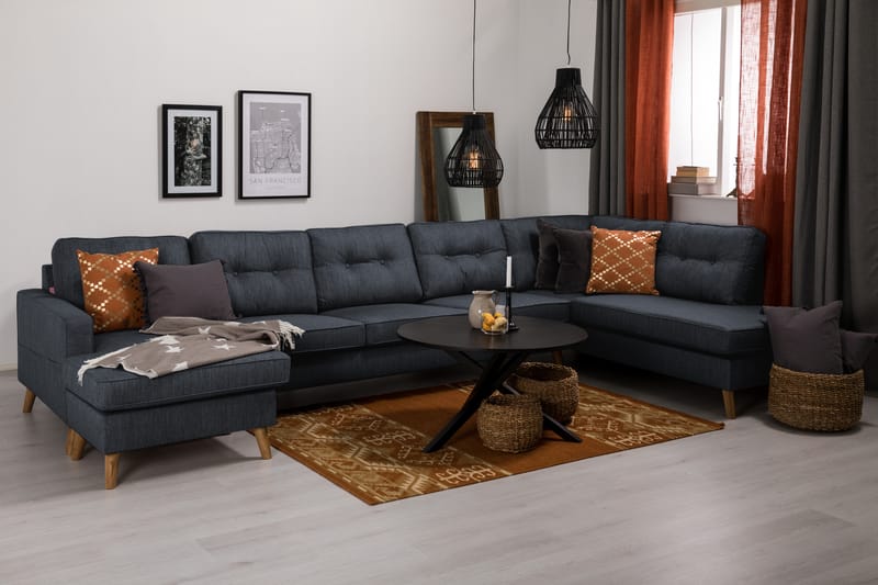 Monroe 6-seters Høyrevendt U-formet Large Sofa med Divan og Sjeselong i Stoff - Blå - Møbler - Sofaer - U-sofa