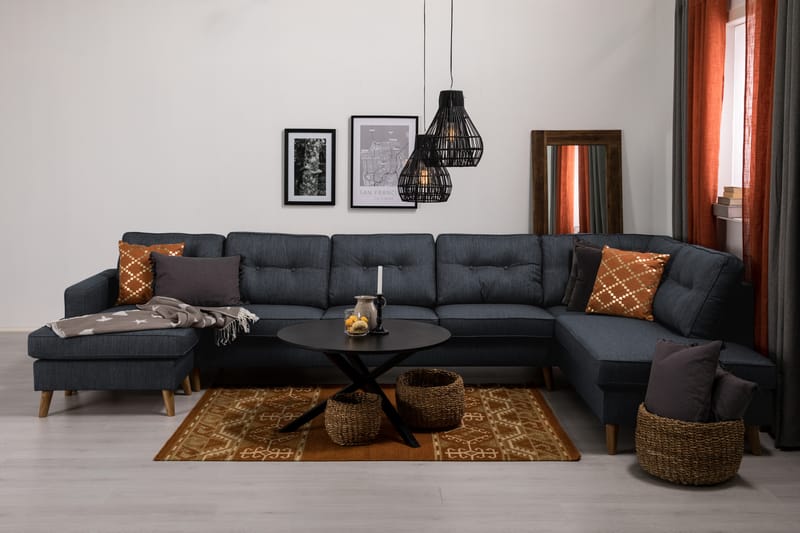 Monroe 6-seters Høyrevendt U-formet Large Sofa med Divan og Sjeselong i Stoff - Blå - Møbler - Sofaer - U-sofa