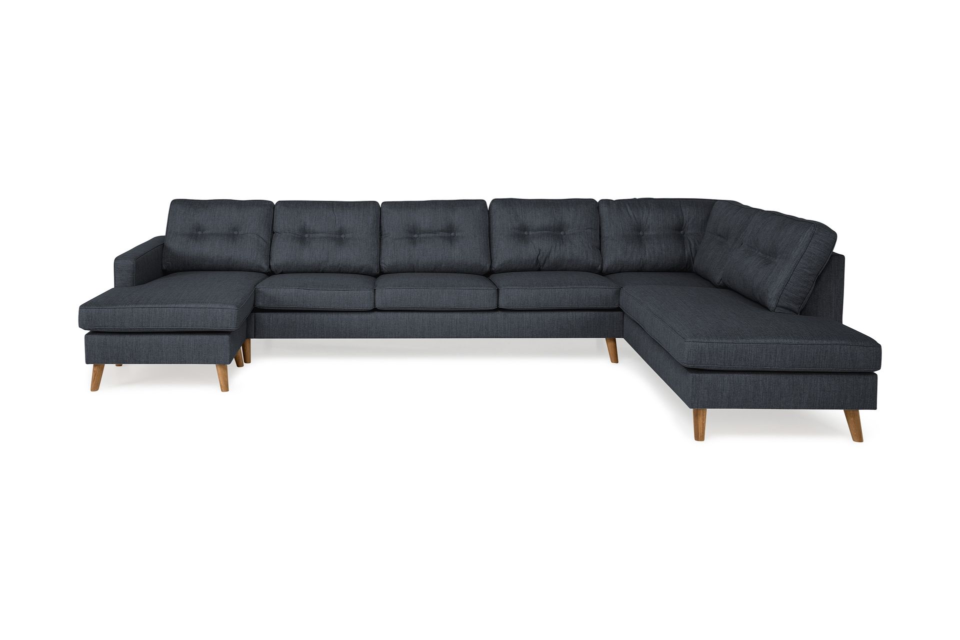 Monroe 6-seters Høyrevendt U-formet Large Sofa med Divan og Sjeselong i Stoff - Blå - Møbler - Sofaer - U-sofa