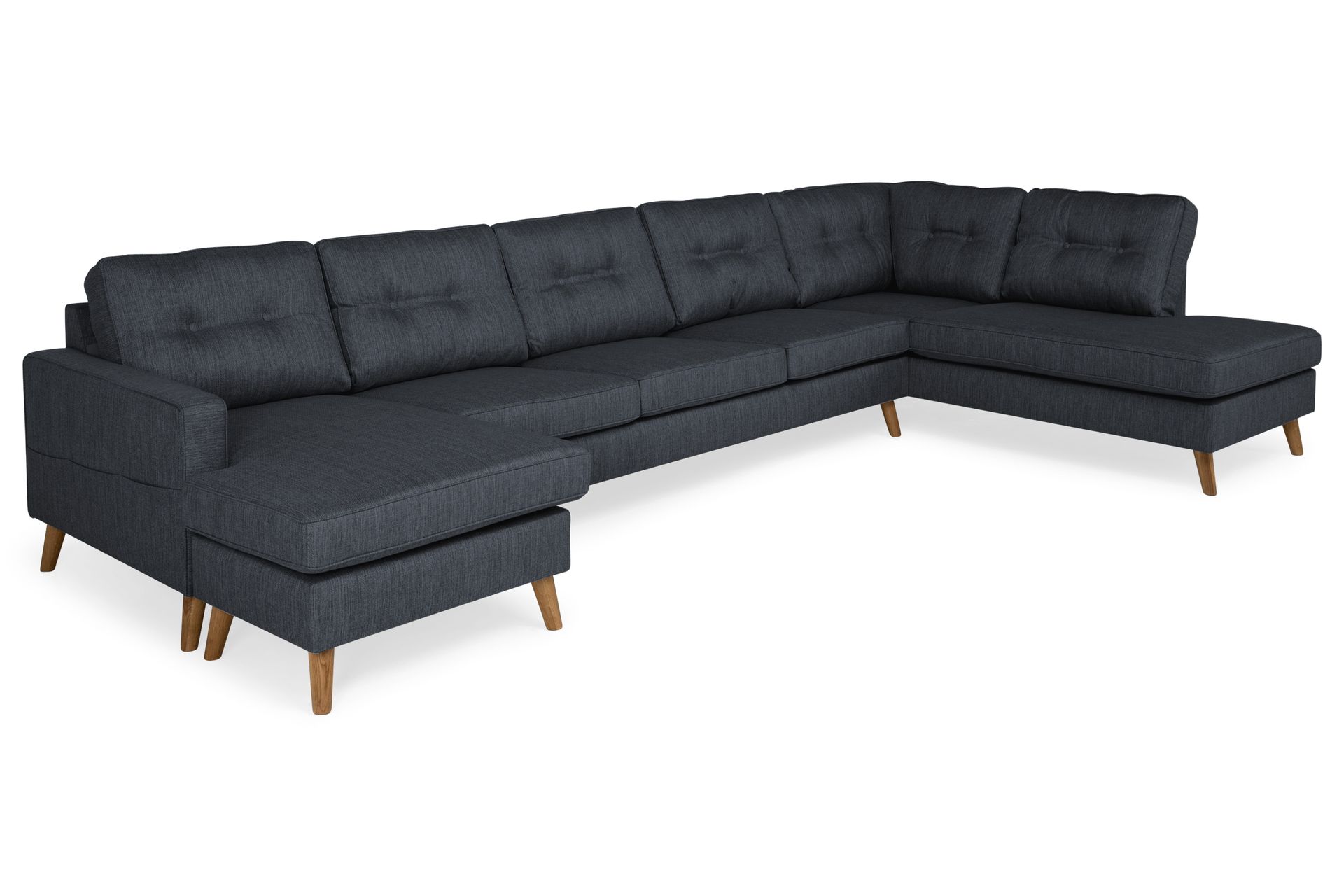 Monroe 6-seters Høyrevendt U-formet Large Sofa med Divan og Sjeselong i Stoff - Blå - Møbler - Sofaer - U-sofa