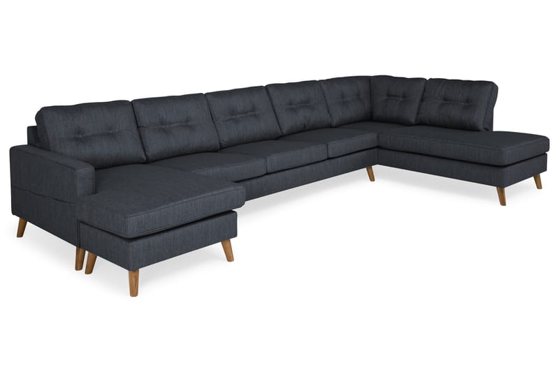 Monroe 6-seters Høyrevendt U-formet Large Sofa med Divan og Sjeselong i Stoff - Blå - Møbler - Sofaer - U-sofa
