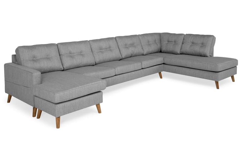 Monroe 6-seters Høyrevendt U-formet Large Sofa med Divan og Sjeselong i Stoff - Grå - Møbler - Sofaer - U-sofa