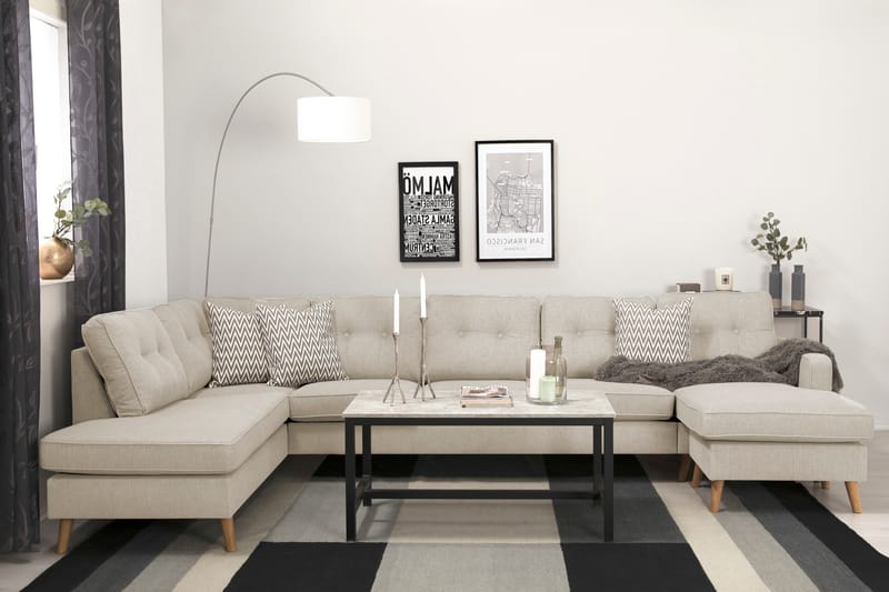 Monroe 6-seters Venstrevendt U-formet Large Sofa med Divan og Sjeselong i Stoff - Beige - Møbler - Sofaer - U-sofa