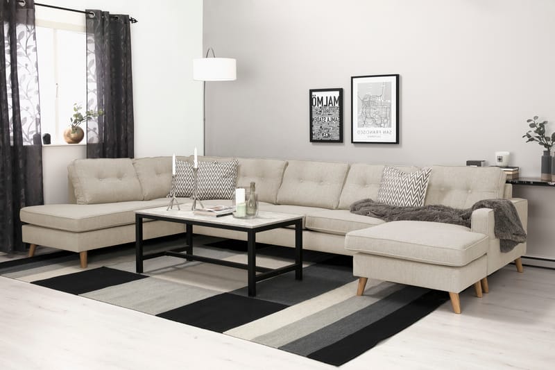 Monroe 6-seters Venstrevendt U-formet Large Sofa med Divan og Sjeselong i Stoff - Beige - Møbler - Sofaer - U-sofa