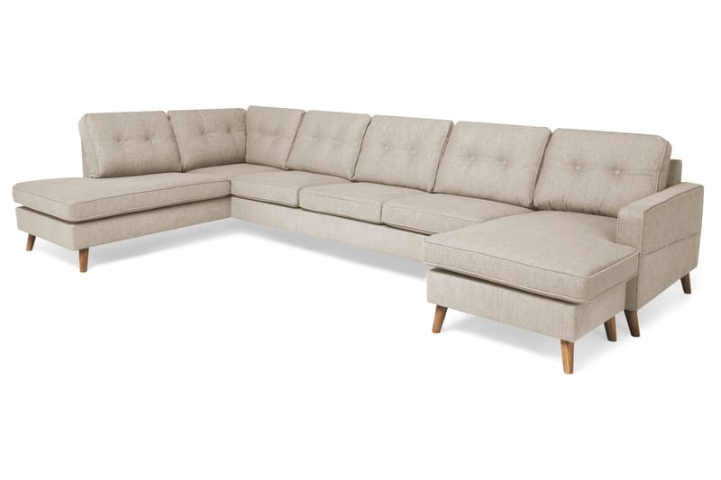 Monroe 6-seters Venstrevendt U-formet Large Sofa med Divan og Sjeselong i Stoff - Beige - Møbler - Sofaer - U-sofa