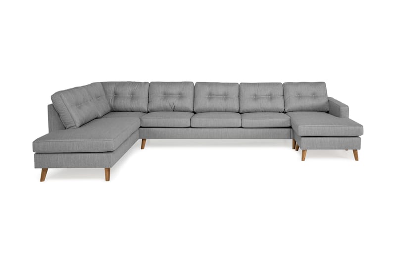 Monroe 6-seters Venstrevendt U-formet Large Sofa med Divan og Sjeselong i Stoff - Grå - Møbler - Sofaer - U-sofa