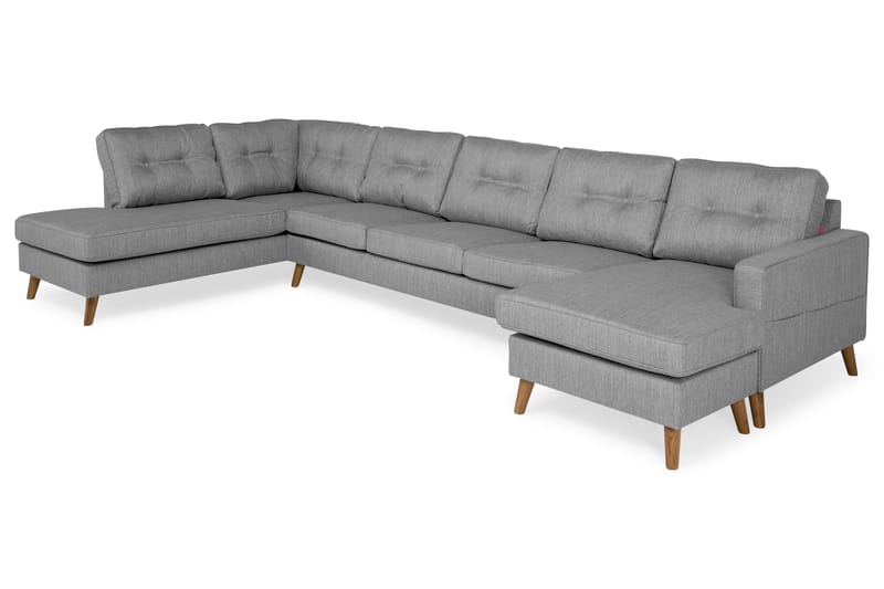 Monroe 6-seters Venstrevendt U-formet Large Sofa med Divan og Sjeselong i Stoff - Grå - Møbler - Sofaer - U-sofa