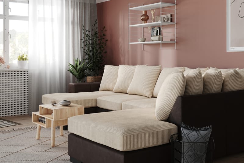 Ocean 4-seters Høyrevendt U-formet Sofa med Divan og Sjeselong i Manchester - Beige - Møbler - Sofaer - U-sofa