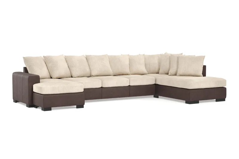 Ocean 5-seters Høyrevendt U-formet Large Sofa med Divan og Sjeselong i Manchester - Beige - Møbler - Sofaer - U-sofa